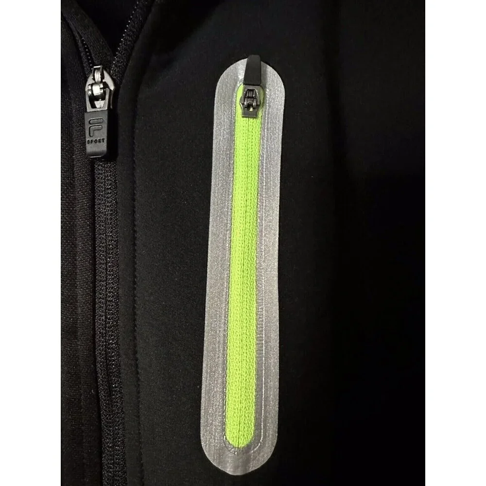 Mens FILA 1/4 Zip Black Lime Green & Reflective Accents Long Sleeve Blend SZ M - Picture 3 of 11